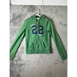 Hollister Y2K Green Zip Up Hoodie 22 Graphic Fitted Zip Jacket Size Medium